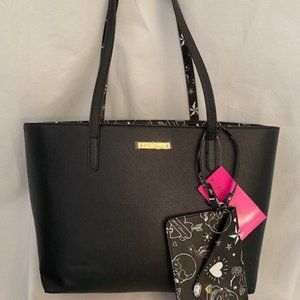 NEW Betsey Johnson Black Skull Tote Bag w/ Wristlet Wallet - HALLOWEEN purse